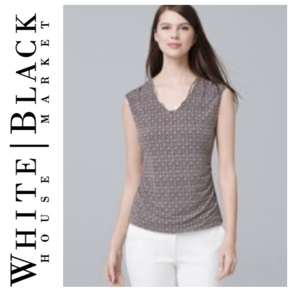 WHITE HOUSE BLACK MARKET BAR HARDWARE PRINTED SLEEVELESS TOP SIZE XXS